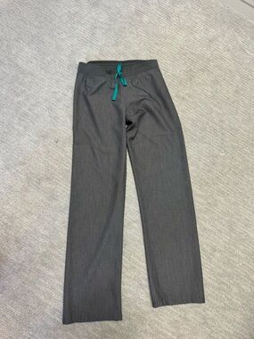 Figs Charcoal Straight-Leg Pants with Teal Drawstring